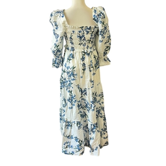 ESPECIA MAXI DRESS M FLORAL COTTON SMOCKED OFF SHOULDER SLEEVES SUMMER FEMININE - Picture 5 of 13